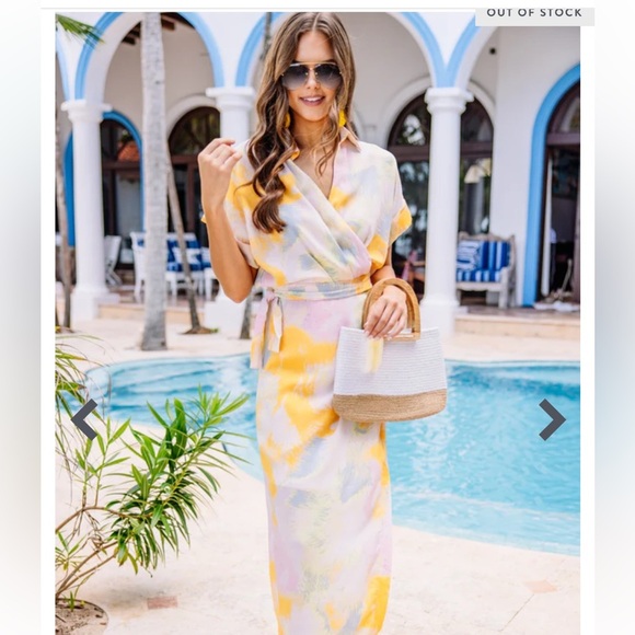 Entro Mutli Color Pastel Short Sleeve Midi Wrap Dress Size Large - Picture 1 of 6